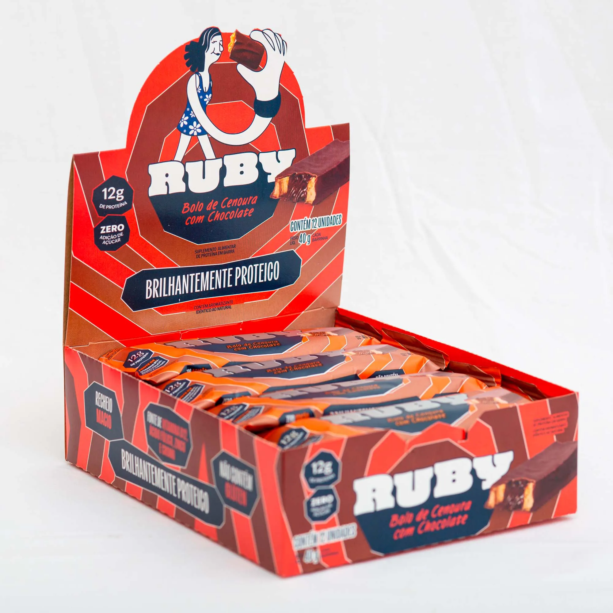 barra de proteína bolo de cenoura com chocolate display com 12u