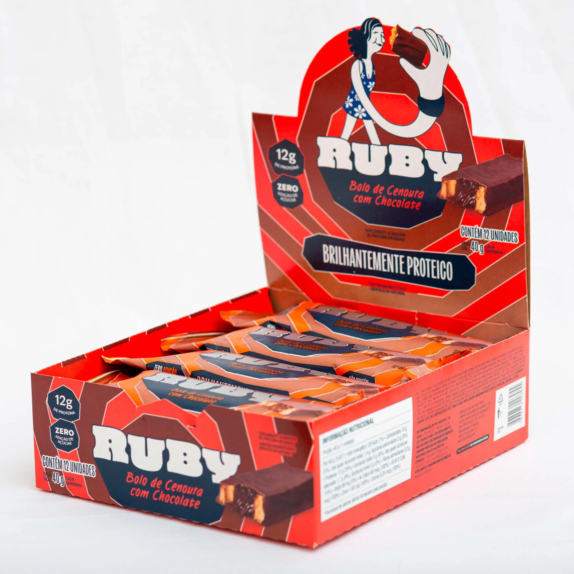 barra de proteína bolo de cenoura com chocolate display com 12u